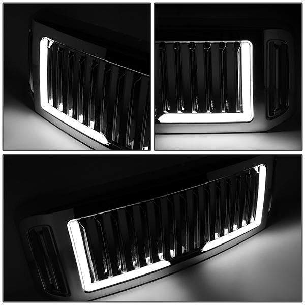 05-07 Ford F250 F350 F450 F550 Super Duty Front Grille+LED Bar - Vertical Style - Chrome