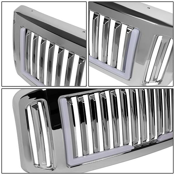 05-07 Ford F250 F350 F450 F550 Super Duty Front Grille+LED Bar - Vertical Style - Chrome