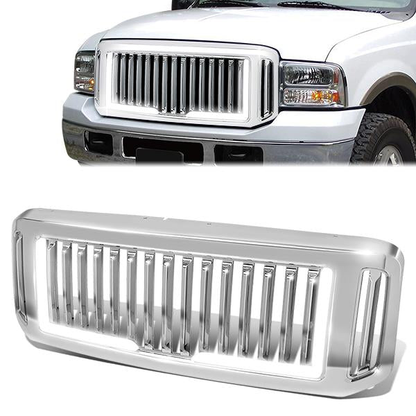 05-07 Ford F250 F350 F450 F550 Super Duty Front Grille+LED Bar - Vertical Style - Chrome