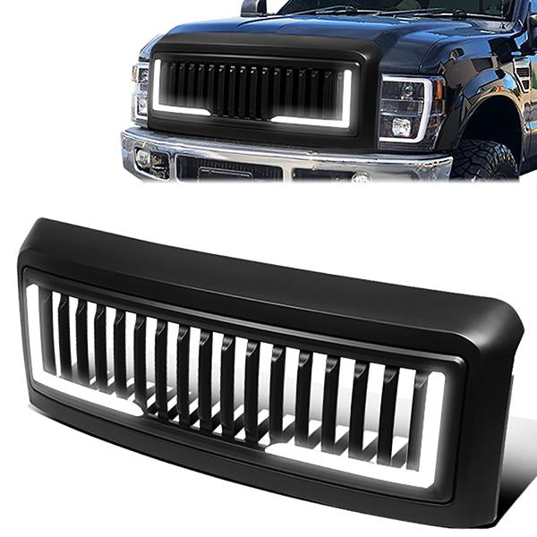 08-10 Ford F-250 - F-550 Super Duty LED DRL Front Grille - Badgeless Vertical Fence Style - Matte