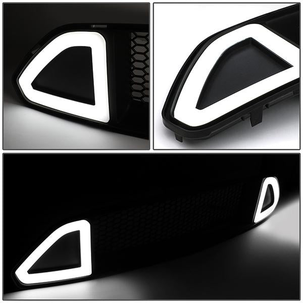 15-17 Ford Mustang Front Grille+LED DRL - Badgeless Honeycomb Mesh - Black