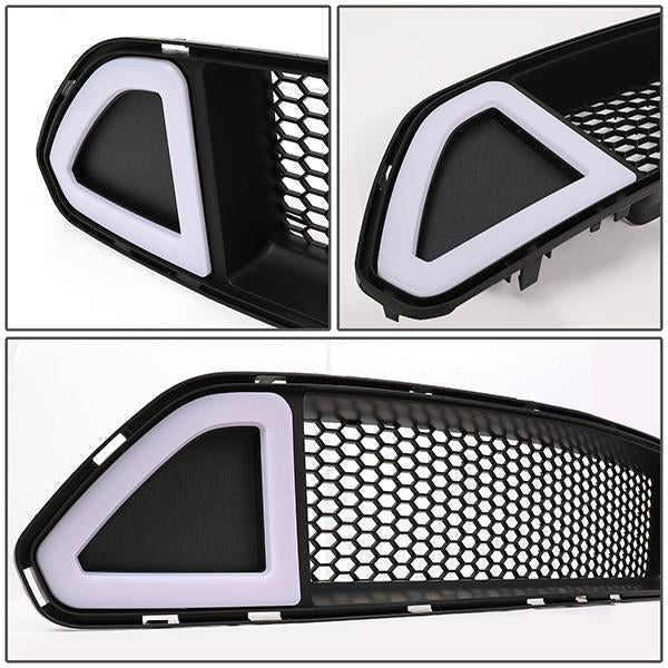 15-17 Ford Mustang Front Grille+LED DRL - Badgeless Honeycomb Mesh - Black