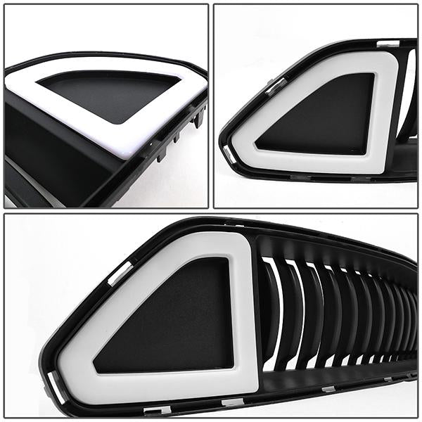 15-17 Ford Mustang Front Grille+LED DRL - Badgeless Vertical Fence Style - Black