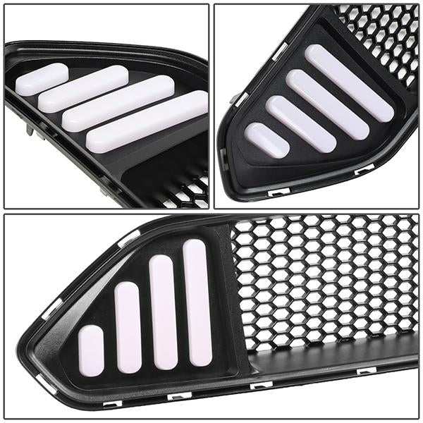 18-20 Ford Mustang Front Upper Bumper Grille w/Antenna LED DRL - Badgeless Honeycomb Mesh