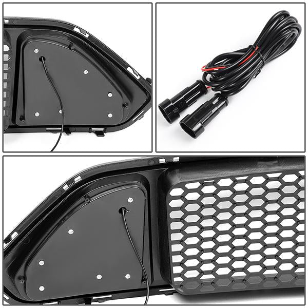 18-20 Ford Mustang Front Upper Bumper Grille w/Antenna LED DRL - Badgeless Honeycomb Mesh