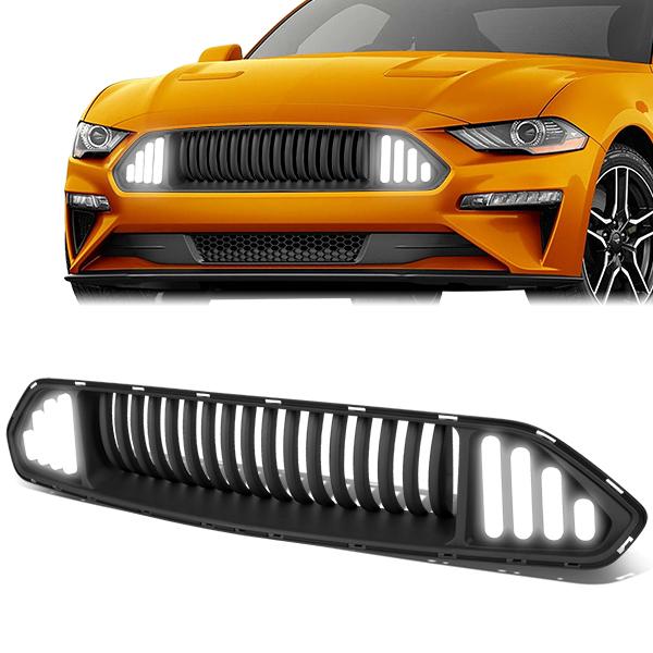 18-20 Ford Mustang Base/Ecoboost/GT LED DRL Front Upper Bumper Grille - Vertical Fence Style