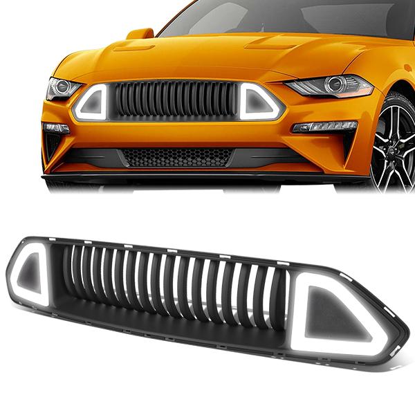 18-20 Ford Mustang Base Ecoboost GT LED DRL Front Upper Bumper Grille - Vertical Fence Style