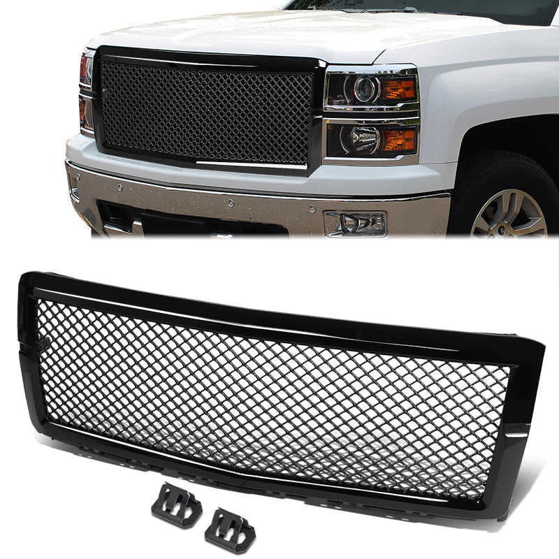 14-15 Chevrolet Silverado 1500 Gloss Black Badgeless Diamond Mesh Front Grille