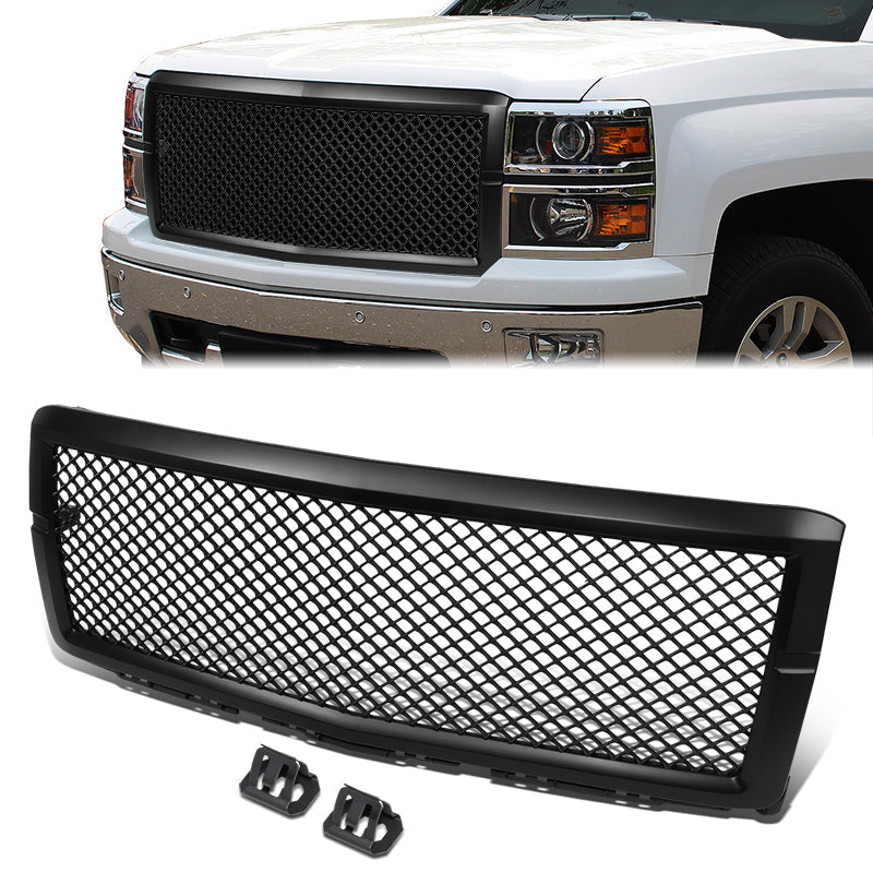 14-15 Chevy Silverado 1500 Matte Black Badgeless Diamond Mesh Front Grille