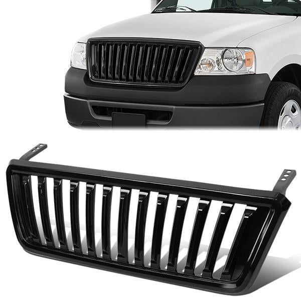 04-08 Ford F150 Front Grille - Badgeless Vertical Fence Style - Black