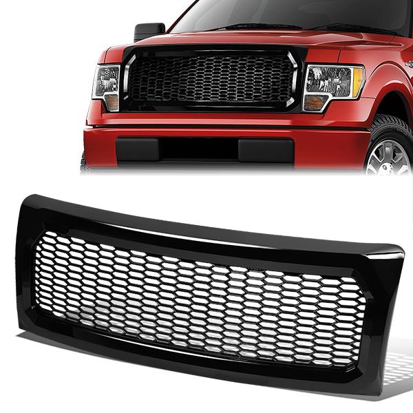 09-14 Ford F150 Front Grille - Badgeless Honeycomb Mesh - Gloss Black