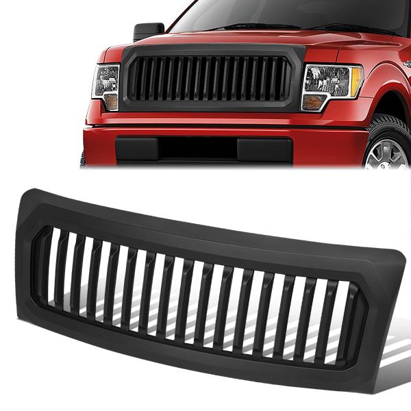 09-14 Ford F150 Front Grille - Badgeless Vertical Fence Style - Matte Black