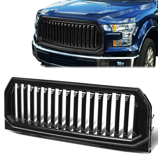 15-17 Ford F150 Front Grille - Badgeless Vertical Fence Style - Black