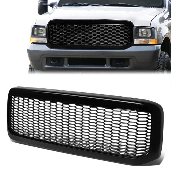 99-04 Ford F250 F350 F450 F550 Super Duty Front Grille - Badgeless Honeycomb Mesh - Black