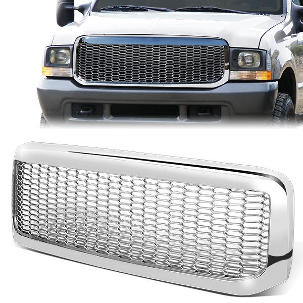99-04 Ford F250 F350 F450 F550 Super Duty Front Grille - Badgeless Honeycomb Mesh - Chrome