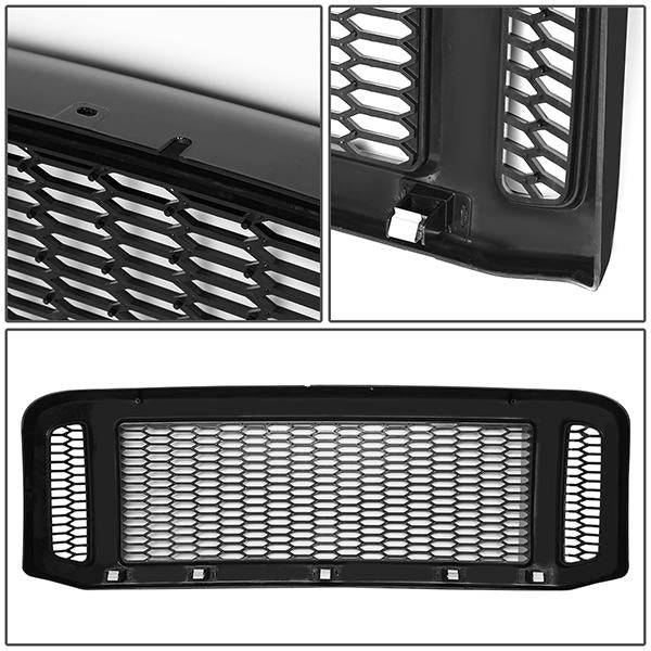 05-07 Ford F250 F350 F450 F550 Super Duty Front Grille - Badgeless Honeycomb Mesh - Black