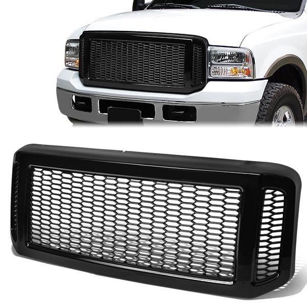 05-07 Ford F250 F350 F450 F550 Super Duty Front Grille - Badgeless Honeycomb Mesh - Black