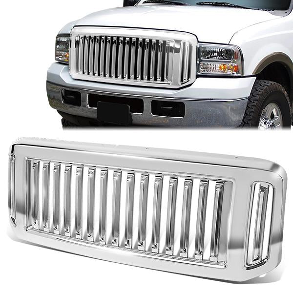 05-07 Ford F250 F350 F450 F550 Super Duty Front Grille - Badgeless Vertical Style - Chrome