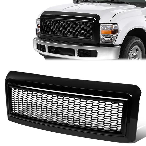 08-10 Ford F250 F350 F450 F550 Front Grille - Badgeless Honeycomb Mesh - Black