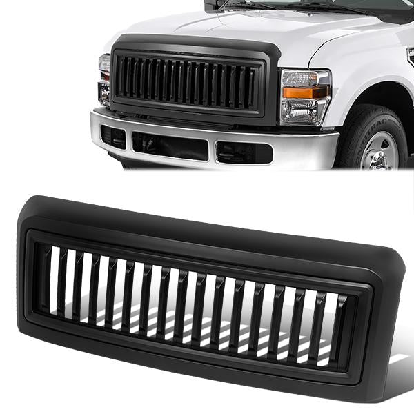 08-10 Ford F250-F550 Super Duty Front Grille - Badgeless Vertical Fence Style - Matte Black