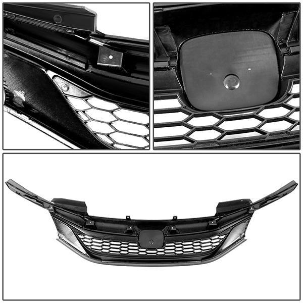 16-17 Honda Accord Sedan Front Grille - Honeycomb Mesh Style - Glossy Black