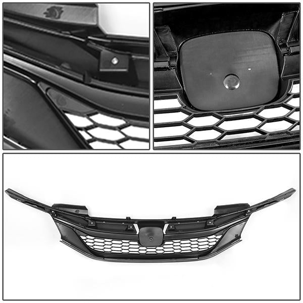 16-17 Honda Accord Sedan Front Grille - Honeycomb Mesh Style - Matte Black