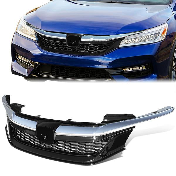 16-17 Honda Accord Sedan Front Grille - Honeycomb Mesh Style - Chrome