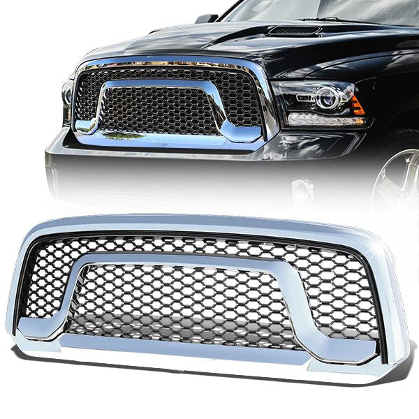 13-18 Ram 1500 Rebel Front Grille - Badgeless Honeycomb Mesh - Chrome