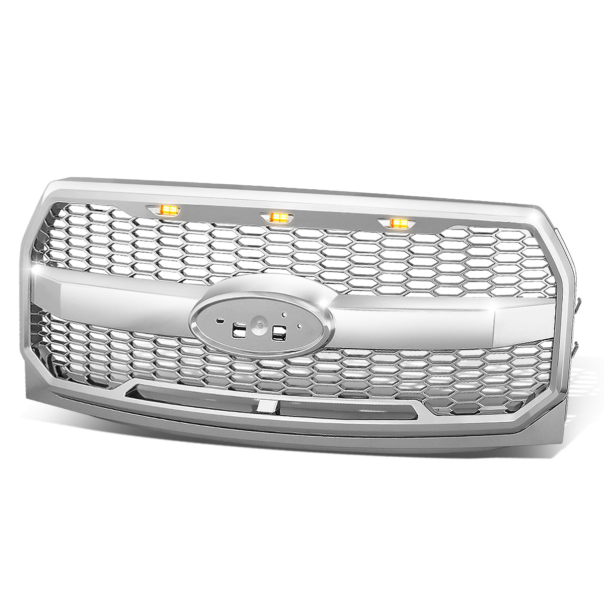 15-17 Ford F-150 Front Grille+LED - Honeycomb Mesh - Chrome