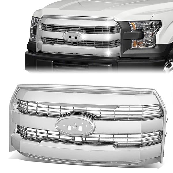 15-17 Ford F-150 Front Grille - Horizontal Fence Mesh - Chrome