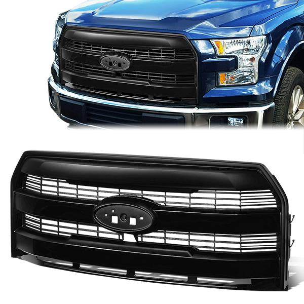 15-17 Ford F-150 Front Grille - Horizontal Fence Mesh - Matte Black