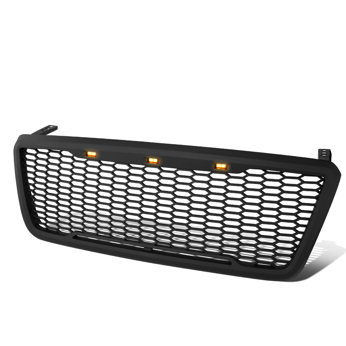 04-08 Ford F-150 Front Grille+LED - Badgeless Honeycomb Mesh - Matte Black