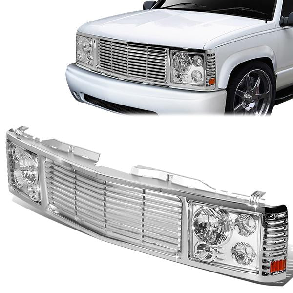 94-00 Chevy GMC C/K 1500 2500 3500 Chrome Housing Headlights+ Front Grille