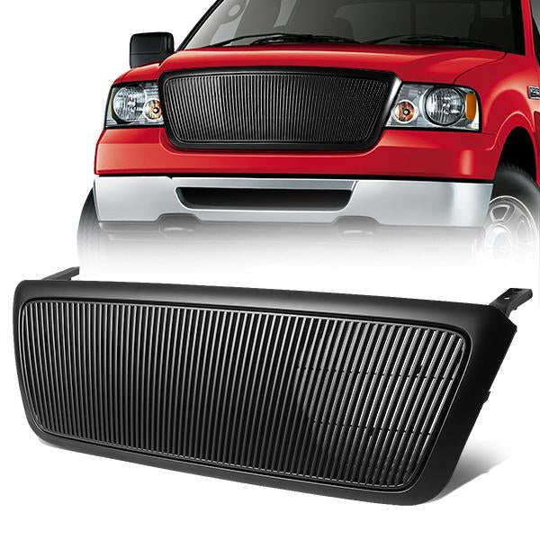 04-08 Ford F150 Front Grille - Badgeless Vertical Fence Style - Black