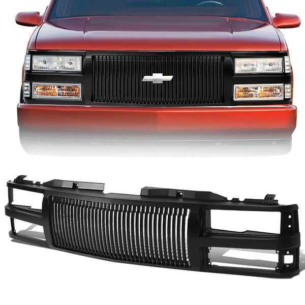 94-00 Chevy C/K 1500 2500 3500 Front Grille - Badgeless Vertical Fence Style - Black