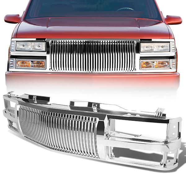94-00 Chevy C/K 1500 2500 3500 Front Grille - Badgeless Vertical Fence Style - Chrome