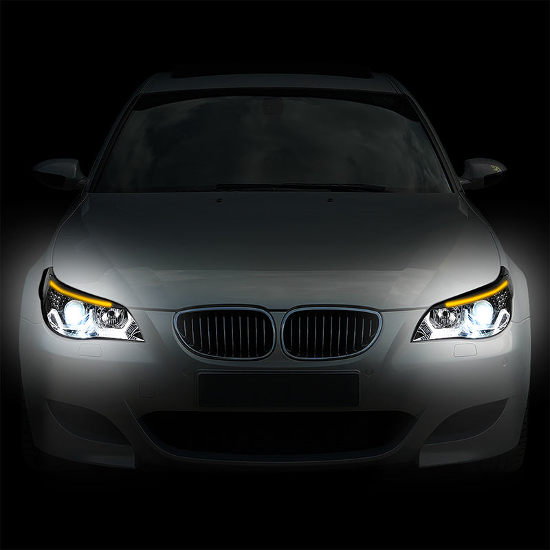 LED DRL Halo Switchback Projector Headlights<br>08-10 BMW 528i 535i 550i M5