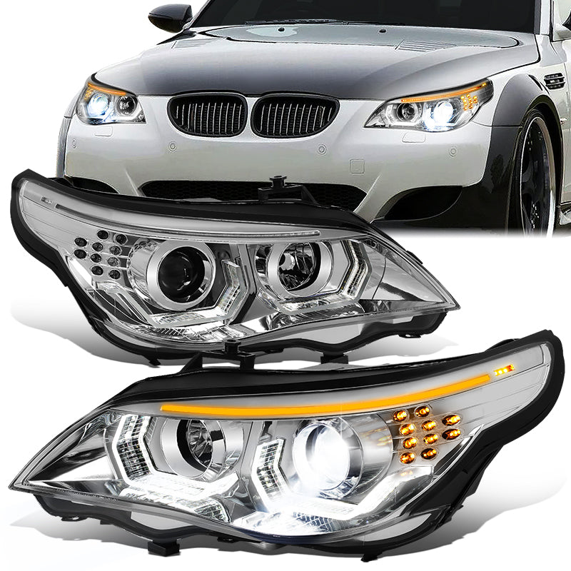 LED DRL Halo Switchback Projector Headlights<br>08-10 BMW 528i 535i 550i M5