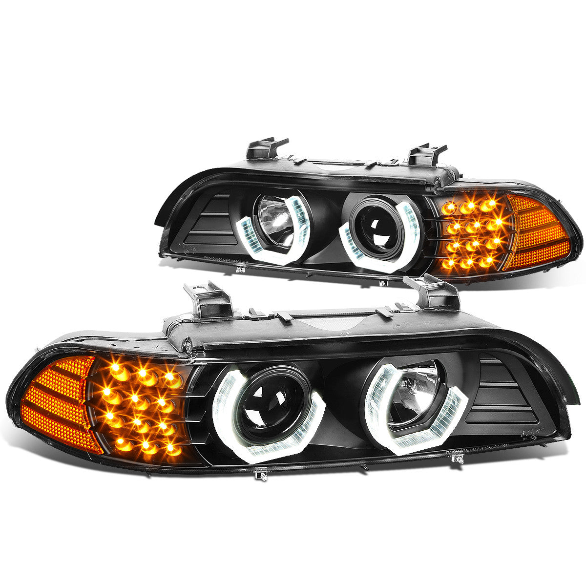 LED DRL U-Halo Projector Headlights<br>01-03 BMW 525i 530i M5