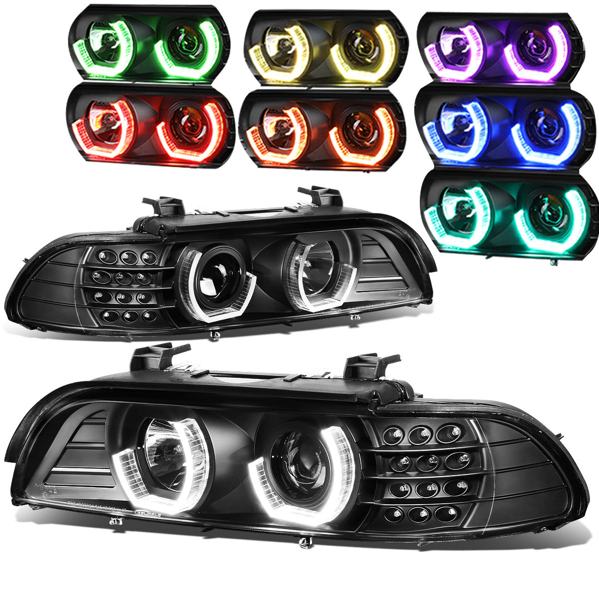 LED DRL U-Halo Projector Headlights<br>01-03 BMW 525i 530i M5