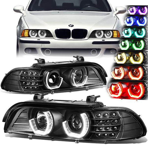 LED DRL U-Halo Projector Headlights<br>01-03 BMW 525i 530i M5