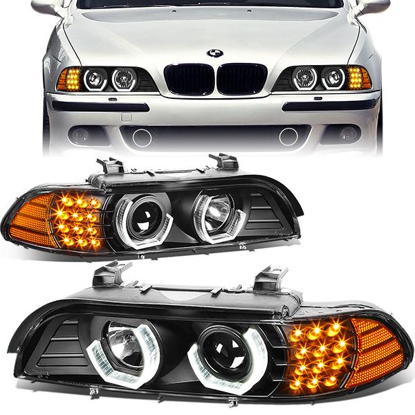 LED DRL U-Halo Projector Headlights<br>01-03 BMW 525i 530i M5