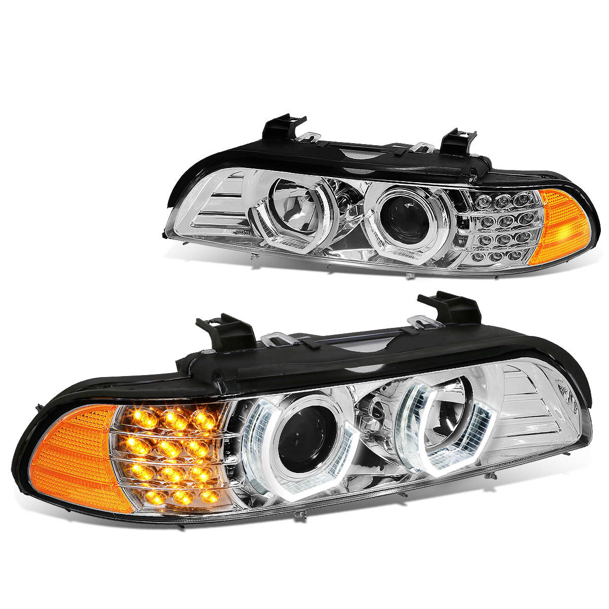 LED DRL U-Halo Projector Headlights<br>01-03 BMW 525i 530i M5