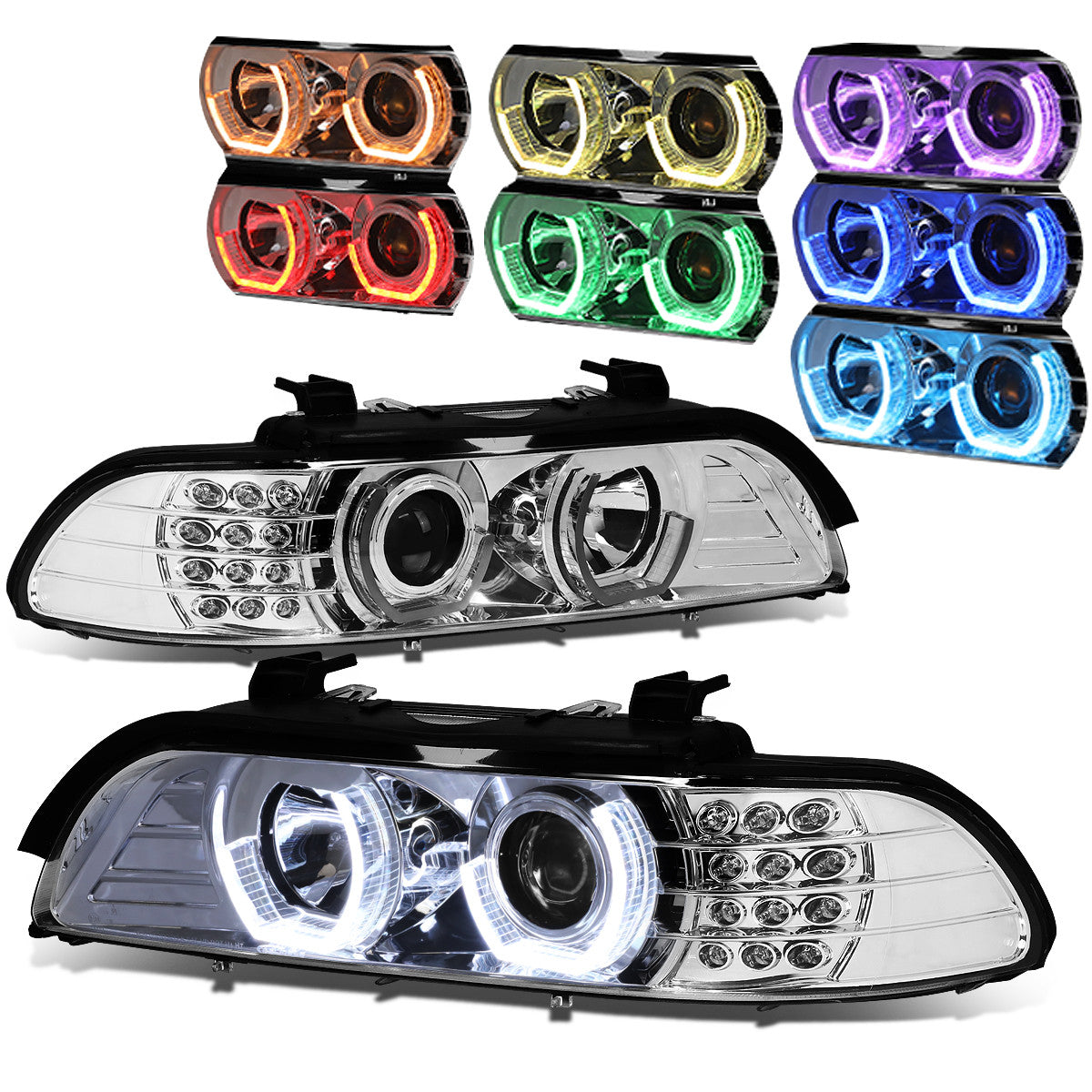 LED DRL U-Halo Projector Headlights<br>01-03 BMW 525i 530i M5