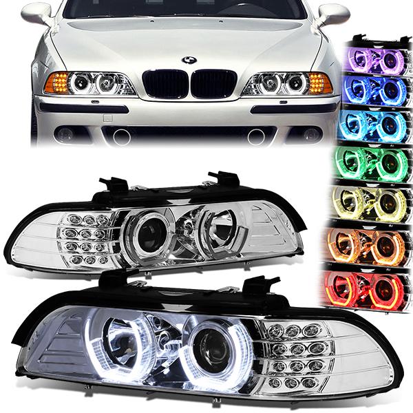 LED DRL U-Halo Projector Headlights<br>01-03 BMW 525i 530i M5