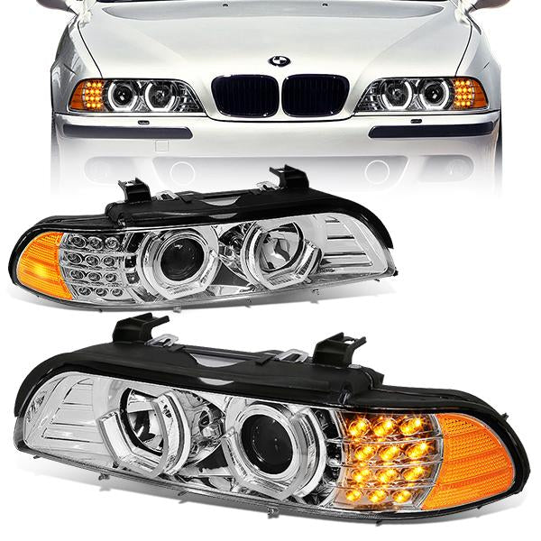 LED DRL U-Halo Projector Headlights<br>01-03 BMW 525i 530i M5