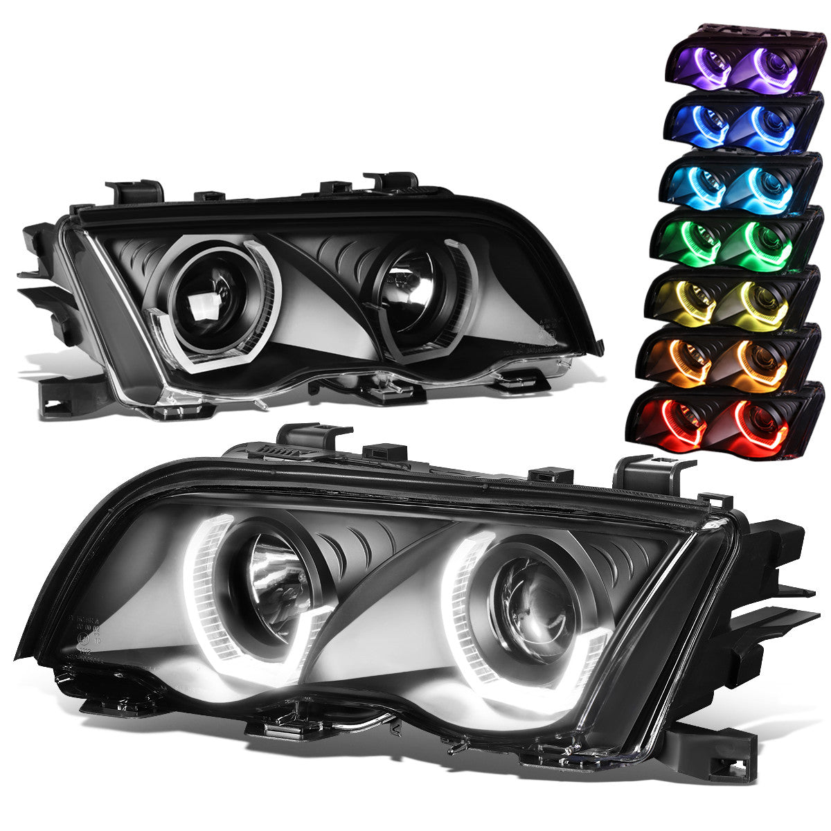 LED DRL U-Halo Projector Headlights<br>2001 BMW 320i 325i/Xi 330i/Xi, 99-00 323i 328i