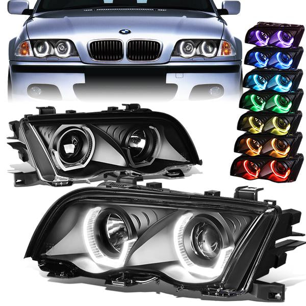 LED DRL U-Halo Projector Headlights<br>2001 BMW 320i 325i/Xi 330i/Xi, 99-00 323i 328i