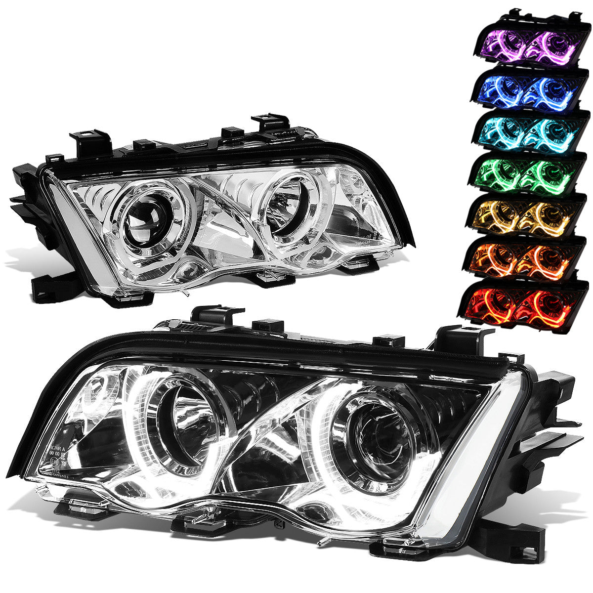 LED DRL U-Halo Projector Headlights<br>2001 BMW 320i 325i/Xi 330i/Xi, 99-00 323i 328i