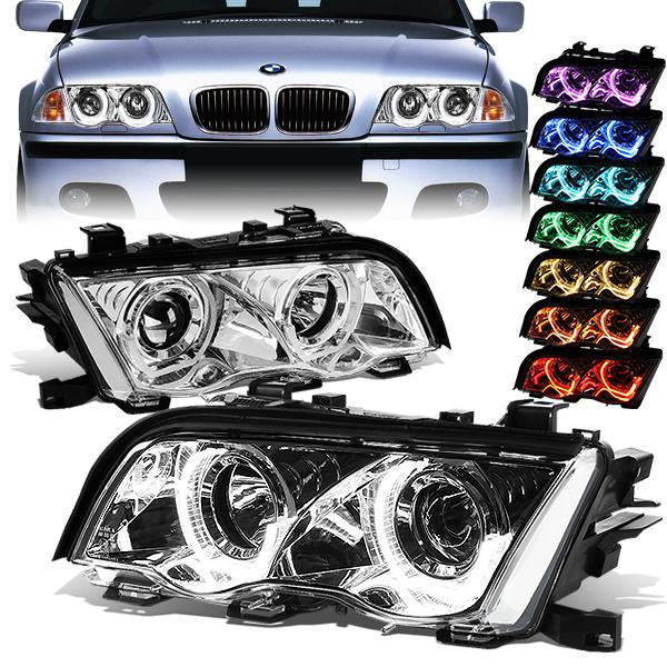 LED DRL U-Halo Projector Headlights<br>2001 BMW 320i 325i/Xi 330i/Xi, 99-00 323i 328i